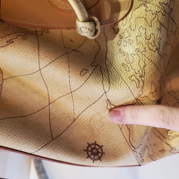 Maskof Italy Vintage World Map Bucket Bag Tan Neutral Vegan Leather - Picture 13 of 14